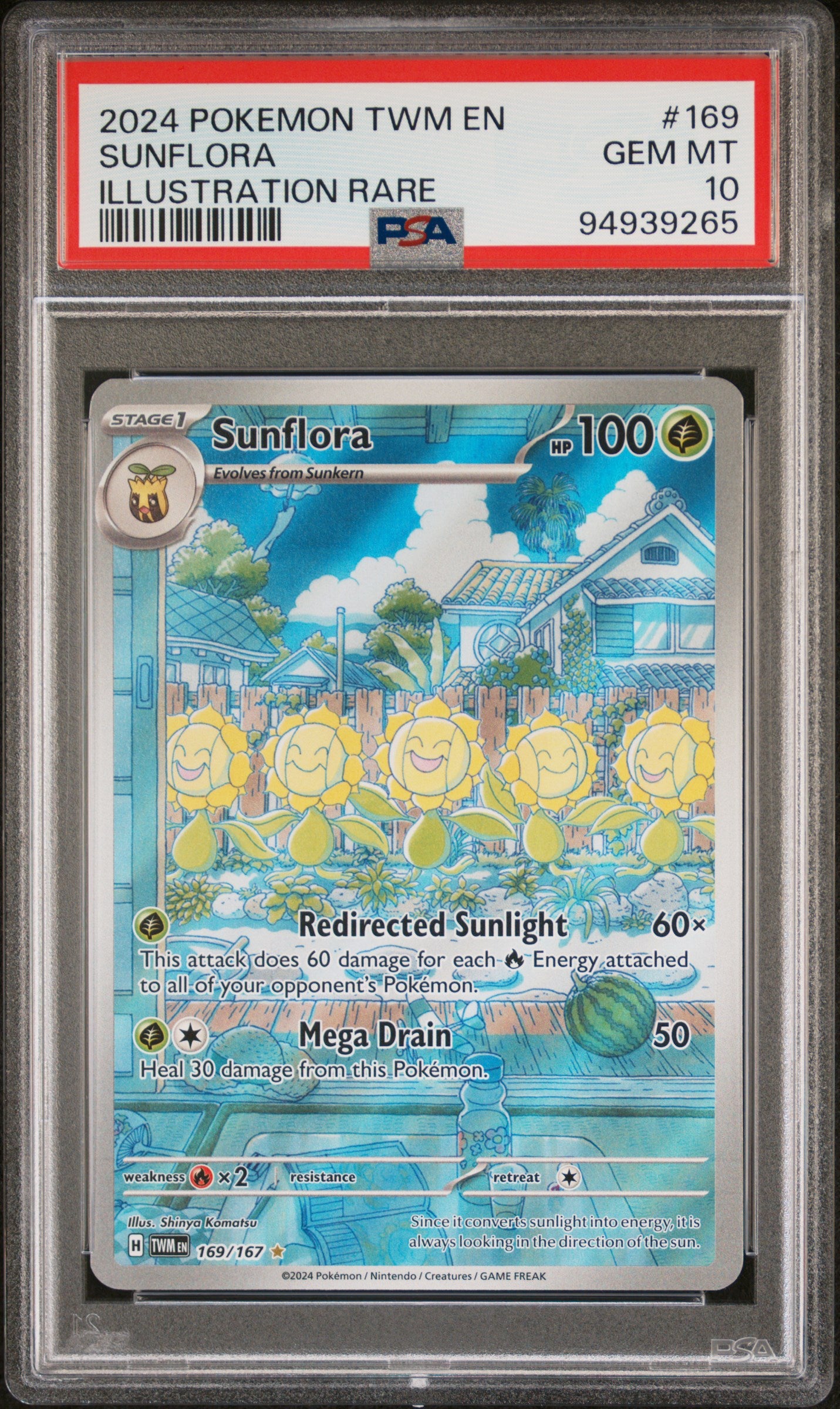 SUNFLORA 169/167 Common POKEMON TWM EN-TWILIGHT MASQUERADE ILLUSTRATION RARE PSA10 GEM MT 10 PSA population 727 <a href=https://www.psacard.com/cert/94939265/psa>https://www.psacard.com/cert/94939265/psa</a>
