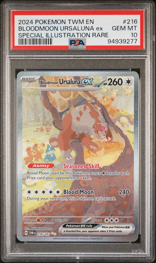 BLOODMOON URSALUNA EX 216/167 Common POKEMON TWM EN-TWILIGHT MASQUERADE SPECIAL ILLUSTRATION RARE PSA10 GEM MT 10 PSA population 1818 <a href=https://www.psacard.com/cert/94939277/psa>https://www.psacard.com/cert/94939277/psa</a>
