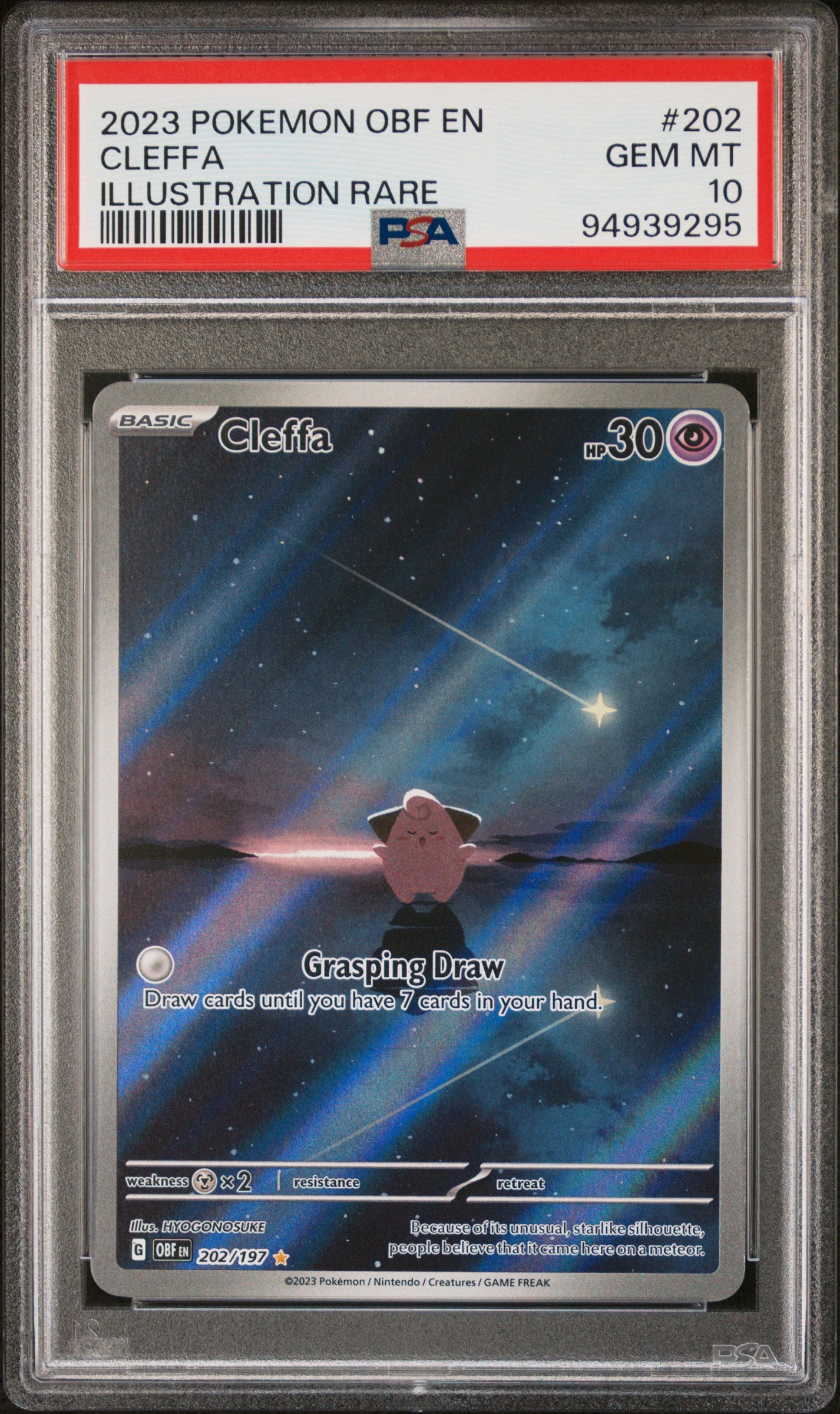CLEFFA 202/197 Common POKEMON OBF EN-OBSIDIAN FLAMES ILLUSTRATION RARE PSA10 GEM MT 10 PSA population 2564 <a href=https://www.psacard.com/cert/94939295/psa>https://www.psacard.com/cert/94939295/psa</a>
