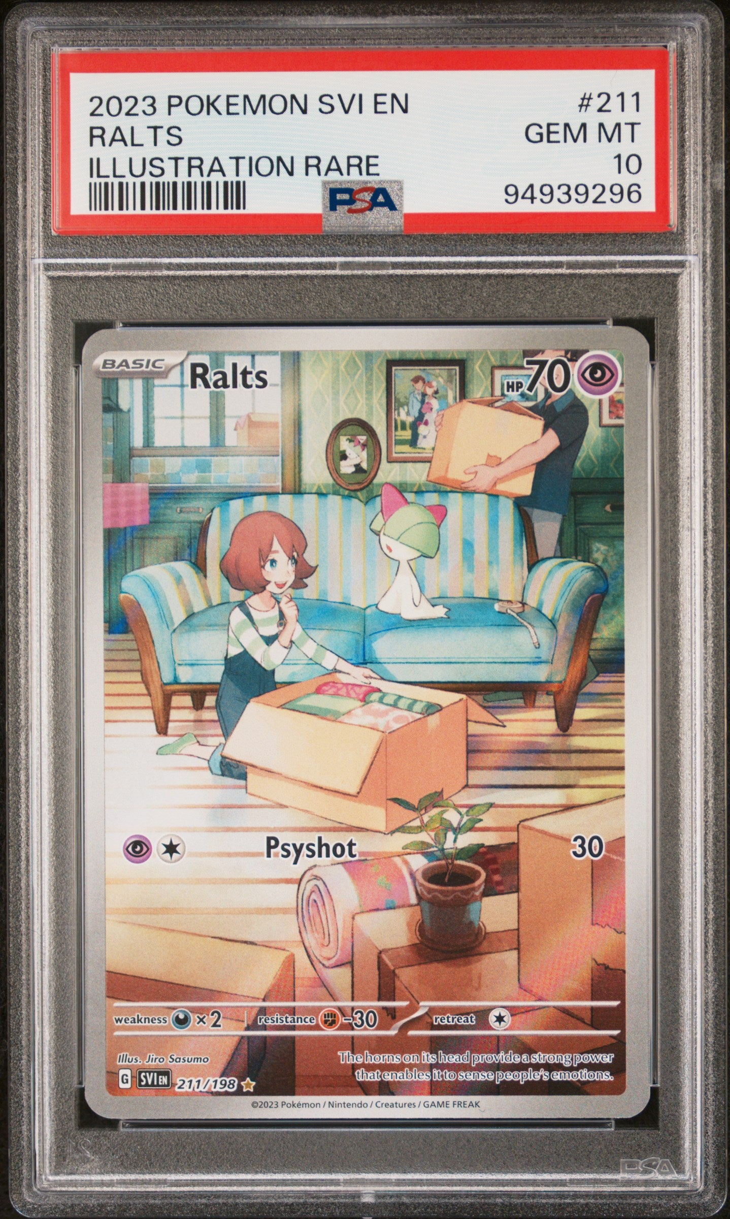 RALTS 211/198 Common POKEMON SVI EN-SCARLET & VIOLET ILLUSTRATION RARE PSA10 GEM MT 10 PSA population 669 <a href=https://www.psacard.com/cert/94939296/psa>https://www.psacard.com/cert/94939296/psa</a>
