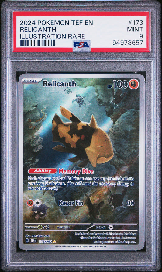 RELICANTH 173/162 Common POKEMON TEF EN-TEMPORAL FORCES ILLUSTRATION RARE PSA9 MINT 9 PSA population 317 <a href=https://www.psacard.com/cert/94978657/psa>https://www.psacard.com/cert/94978657/psa</a>