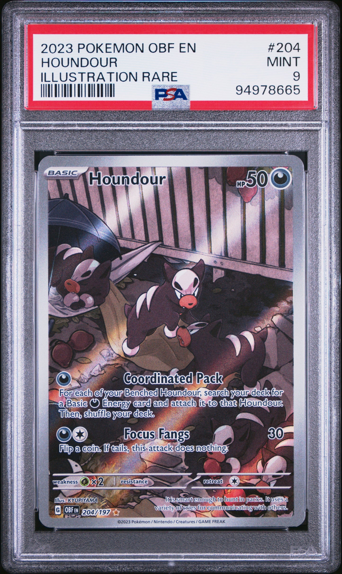 HOUNDOUR 204/197 Common POKEMON OBF EN-OBSIDIAN FLAMES ILLUSTRATION RARE PSA9 MINT 9 PSA population 2442 <a href=https://www.psacard.com/cert/94978665/psa>https://www.psacard.com/cert/94978665/psa</a>
