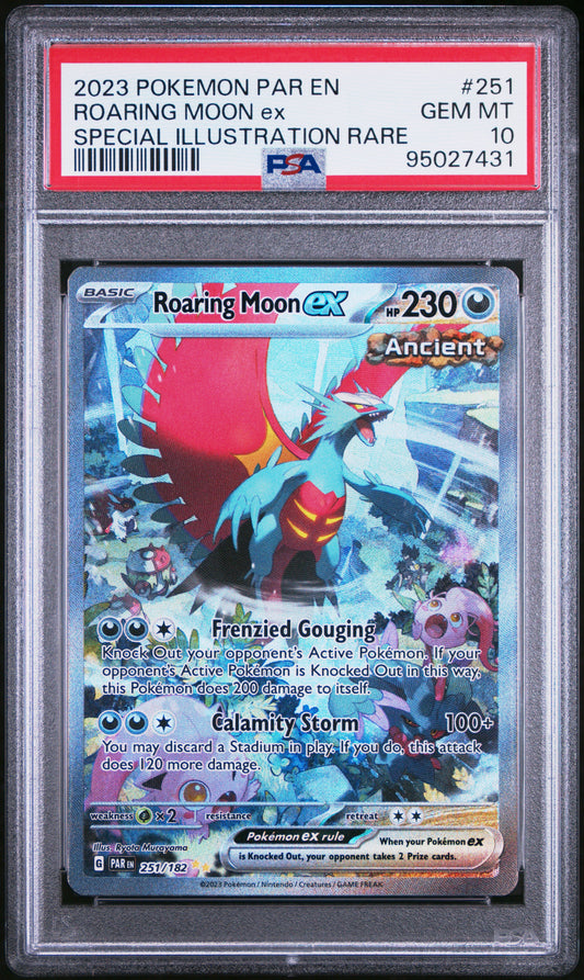 ROARING MOON EX 251/182 Common POKEMON PAR EN-PARADOX RIFT SPECIAL ILLUSTRATION RARE PSA10 GEM MT 10 PSA population 3424 <a href=https://www.psacard.com/cert/95027431/psa>https://www.psacard.com/cert/95027431/psa</a>