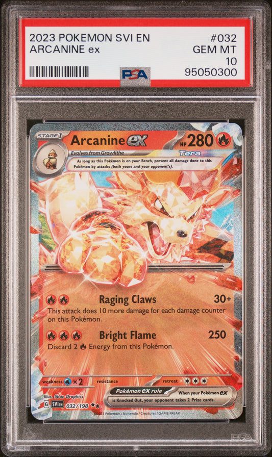 ARCANINE EX 32/198 Common POKEMON SVI EN-SCARLET & VIOLET PSA10 GEM MT 10 PSA population 485 <a href=https://www.psacard.com/cert/95050300/psa>https://www.psacard.com/cert/95050300/psa</a>