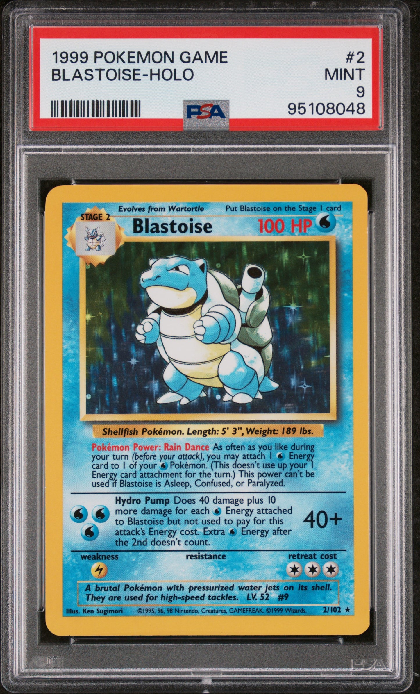BLASTOISE-HOLO 2/102 Unlimited POKEMON GAME PSA9 MINT 9 PSA population 4762 <a href=https://www.psacard.com/cert/95108048/psa>https://www.psacard.com/cert/95108048/psa</a>