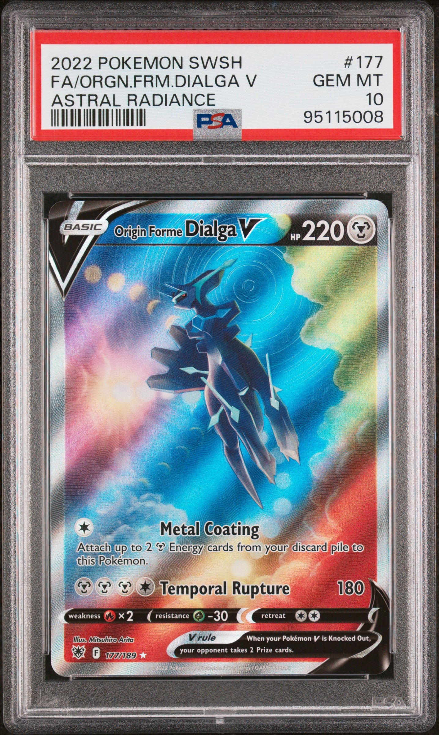 FA/ORGN.FRM.DIALGA V 177/189 Common POKEMON SWORD & SHIELD ASTRAL RADIANCE ASTRAL RADIANCE PSA10 GEM MT 10 PSA population 4423 <a href=https://www.psacard.com/cert/95115008/psa>https://www.psacard.com/cert/95115008/psa</a>
