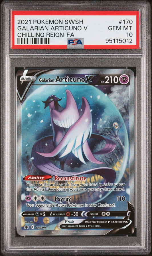 GALARIAN ARTICUNO V 170/198 Common POKEMON SWORD & SHIELD CHILLING REIGN CHILLING REIGN-FA PSA10 GEM MT 10 PSA population 2422 <a href=https://www.psacard.com/cert/95115012/psa>https://www.psacard.com/cert/95115012/psa</a>