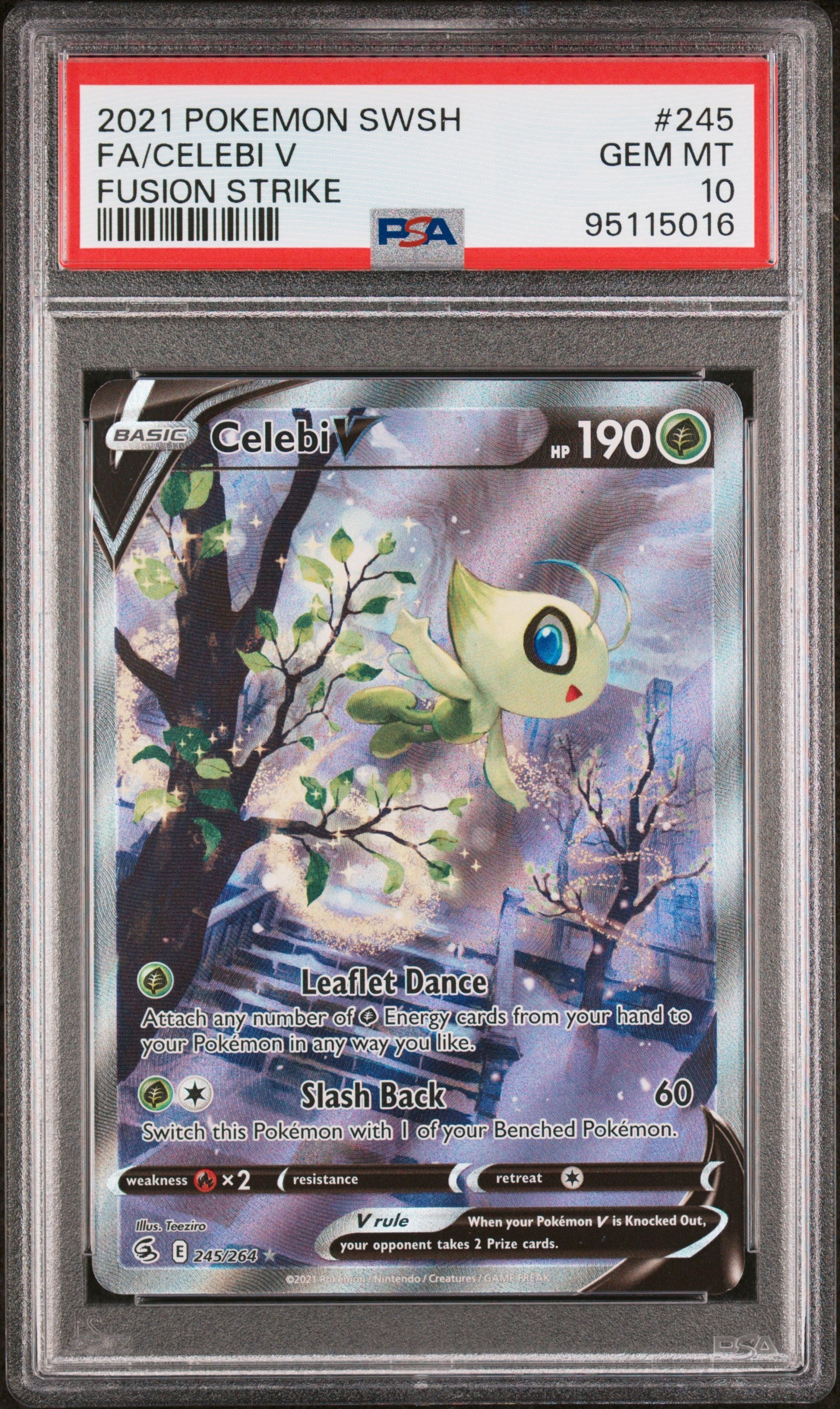 FA/CELEBI V 245/264 Common POKEMON SWORD & SHIELD FUSION STRIKE FUSION STRIKE PSA10 GEM MT 10 PSA population 6928 <a href=https://www.psacard.com/cert/95115016/psa>https://www.psacard.com/cert/95115016/psa</a>
