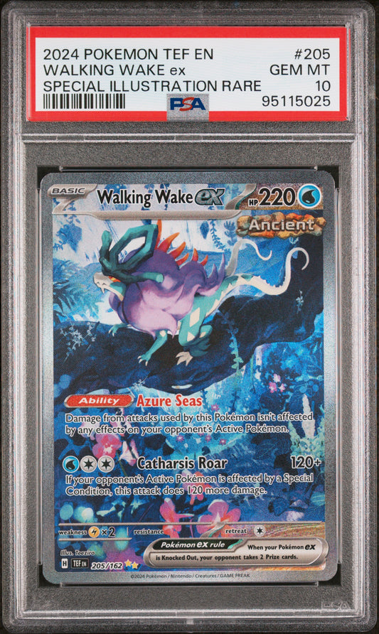 WALKING WAKE EX 205/162 Common POKEMON TEF EN-TEMPORAL FORCES SPECIAL ILLUSTRATION RARE PSA10 GEM MT 10 PSA population 2248 <a href=https://www.psacard.com/cert/95115025/psa>https://www.psacard.com/cert/95115025/psa</a>