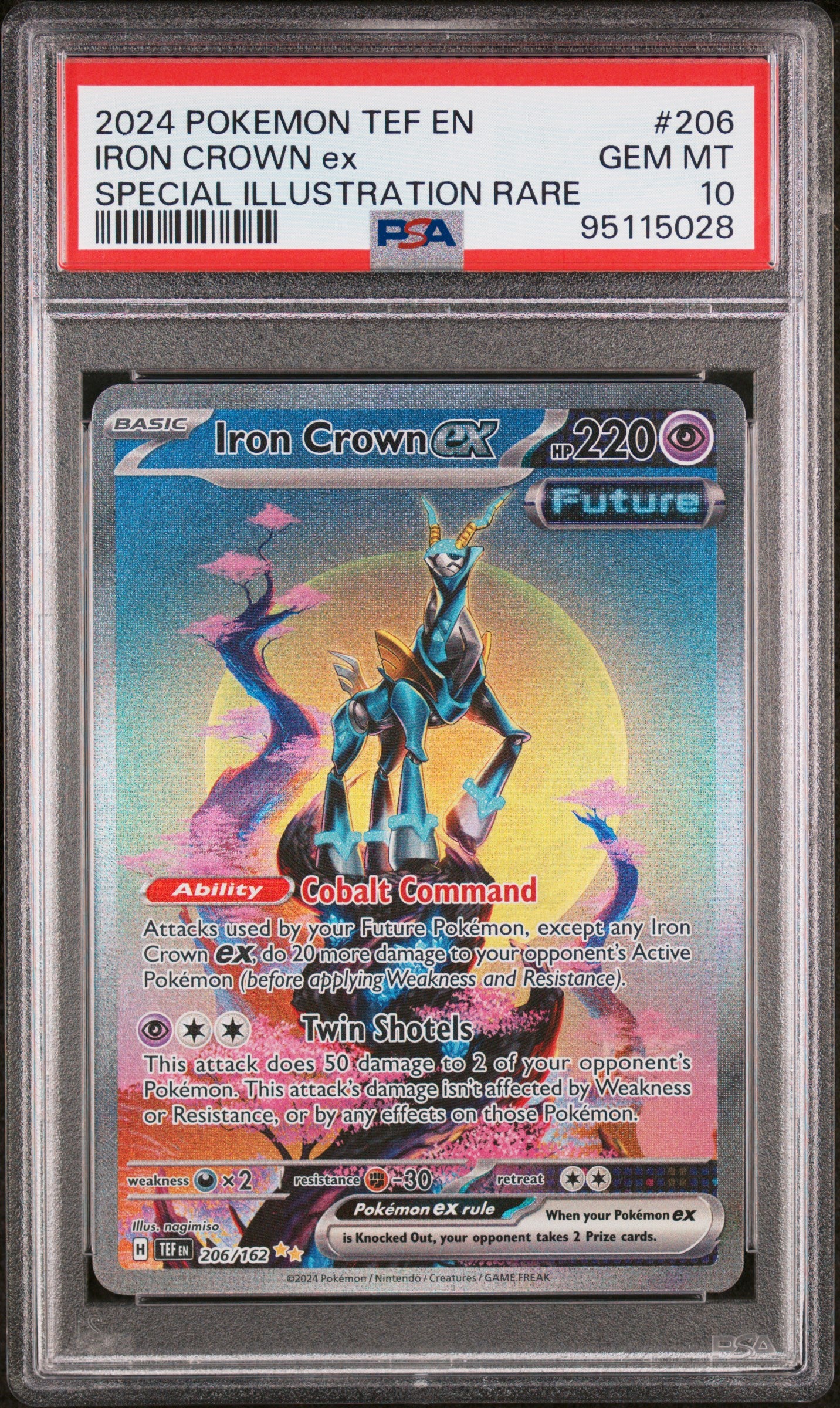 IRON CROWN EX 206/162 Common POKEMON TEF EN-TEMPORAL FORCES SPECIAL ILLUSTRATION RARE PSA10 GEM MT 10 PSA population 3230 <a href=https://www.psacard.com/cert/95115028/psa>https://www.psacard.com/cert/95115028/psa</a>