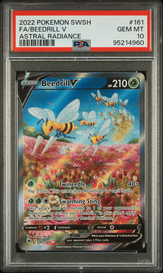 FA/BEEDRILL V 161/189 Common POKEMON SWORD & SHIELD ASTRAL RADIANCE ASTRAL RADIANCE PSA10 GEM MT 10 PSA population 3593 <a href=https://www.psacard.com/cert/95214960/psa>https://www.psacard.com/cert/95214960/psa</a>