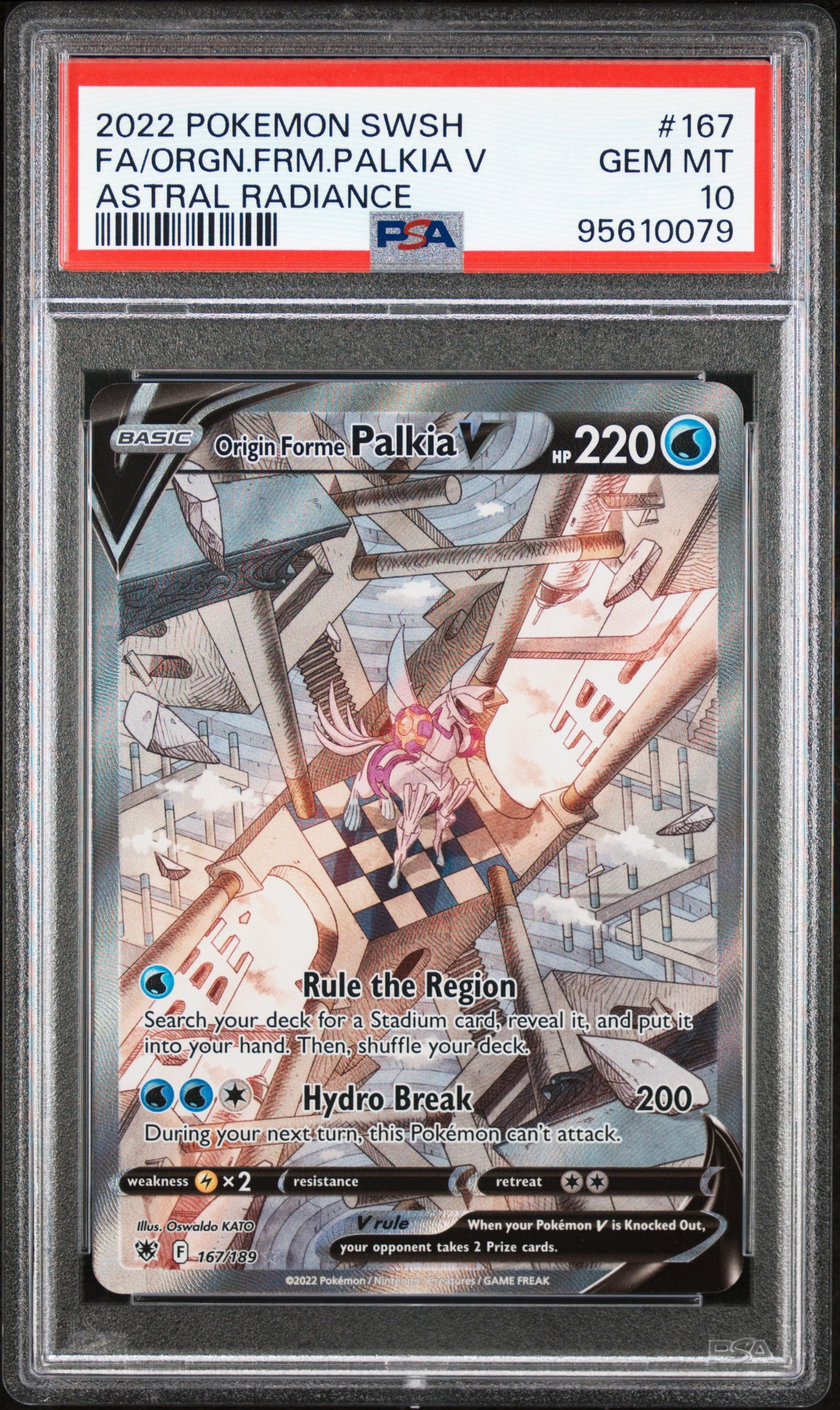 FA/ORGN.FRM.PALKIA V 167/189 Common POKEMON SWORD & SHIELD ASTRAL RADIANCE ASTRAL RADIANCE PSA10 GEM MT 10 PSA population 4506 <a href=https://www.psacard.com/cert/95610079/psa>https://www.psacard.com/cert/95610079/psa</a>