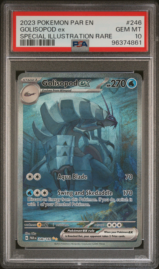 GOLISOPOD EX 246/182 Common POKEMON PAR EN-PARADOX RIFT SPECIAL ILLUSTRATION RARE PSA10 GEM MT 10 PSA population 427 <a href=https://www.psacard.com/cert/96374861/psa>https://www.psacard.com/cert/96374861/psa</a>
