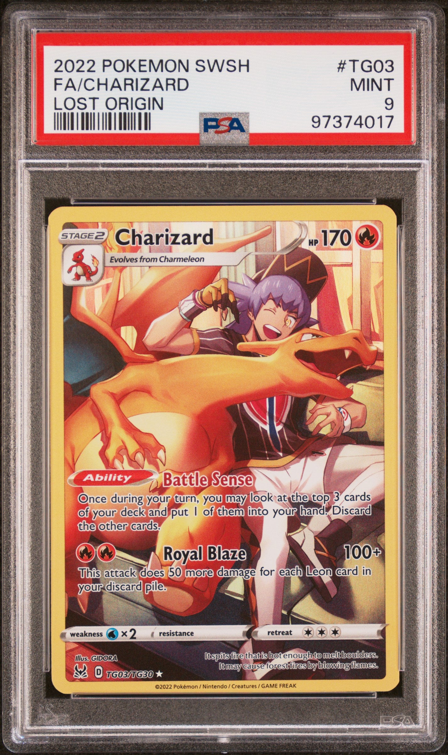FA/CHARIZARD TG03/TG30 Common POKEMON SWORD & SHIELD LOST ORIGIN LOST ORIGIN PSA9 MINT 9 PSA population 6728 <a href=https://www.psacard.com/cert/97374017/psa>https://www.psacard.com/cert/97374017/psa</a>