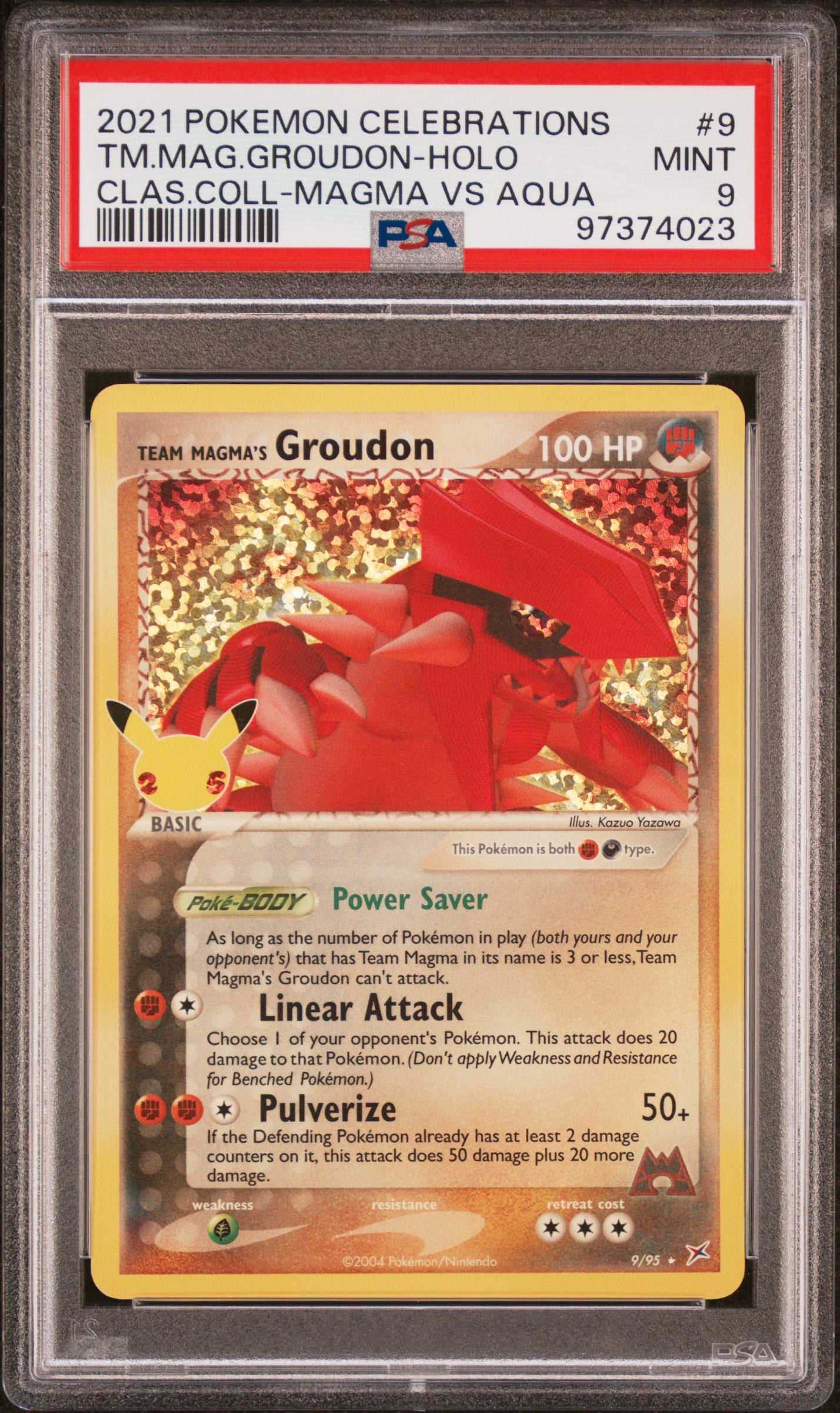 TM.MAG.GROUDON-HOLO 9/95 Common POKEMON CELEBRATIONS CLASSIC COLLECTION CLAS.COLL-MAGMA VS AQUA PSA9 MINT 9 PSA population 722 <a href=https://www.psacard.com/cert/97374023/psa>https://www.psacard.com/cert/97374023/psa</a>