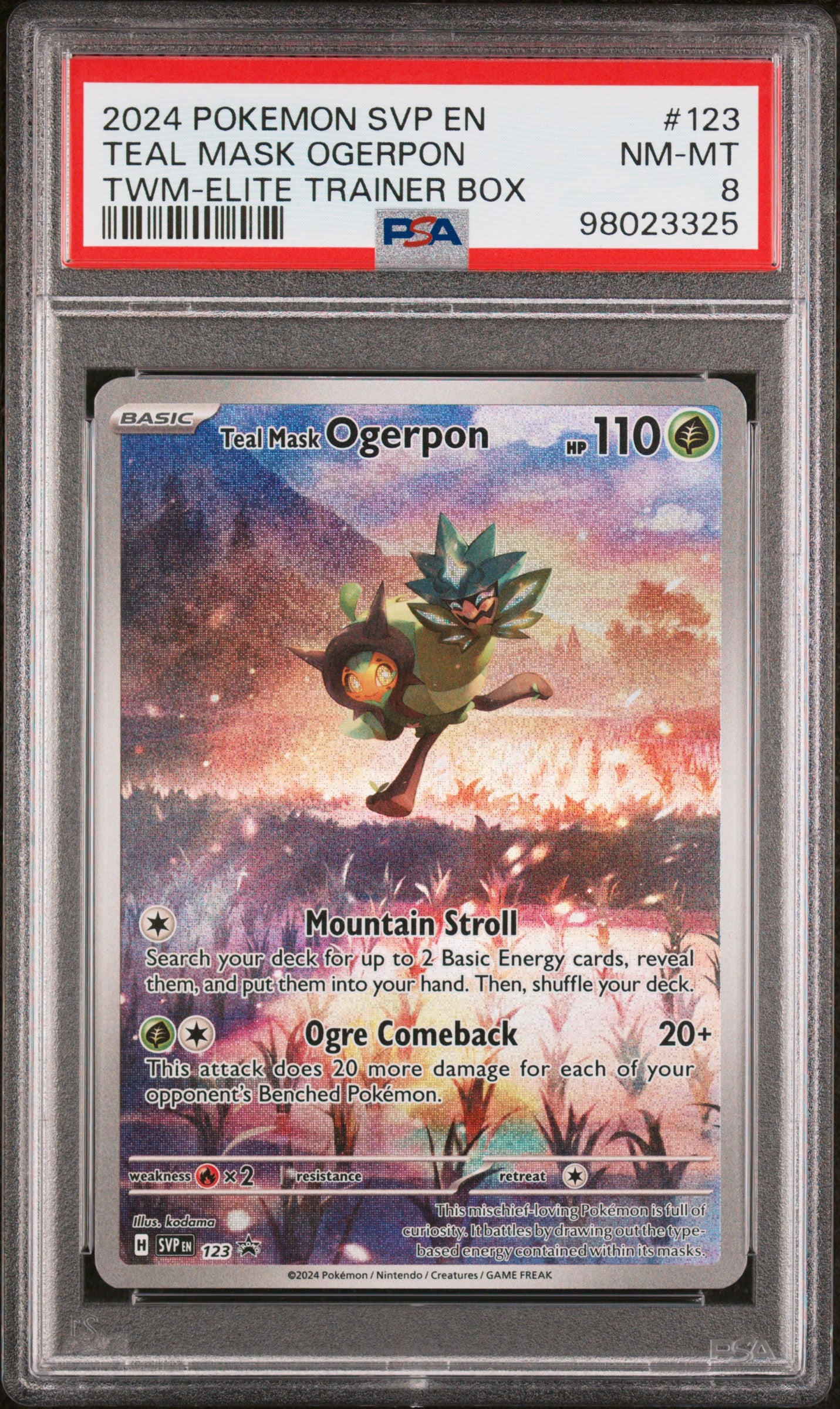 TEAL MASK OGERPON 123/SVP Common POKEMON SVP EN-SV BLACK STAR PROMO TWILIGHT MASQUERADE ETB PSA8 NM-MT 8 PSA population 150 <a href=https://www.psacard.com/cert/98023325/psa>https://www.psacard.com/cert/98023325/psa</a>