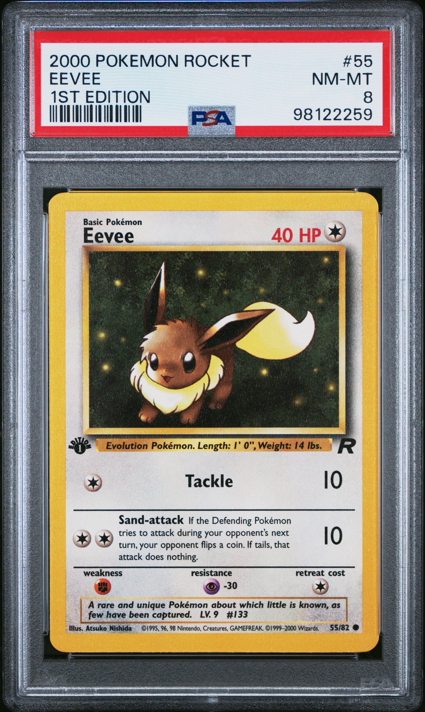 EEVEE 55/82 [1st Edition] POKEMON ROCKET 1ST EDITION PSA8 NM-MT 8 PSA population 1076 <a href=https://www.psacard.com/cert/98122259/psa>https://www.psacard.com/cert/98122259/psa</a>