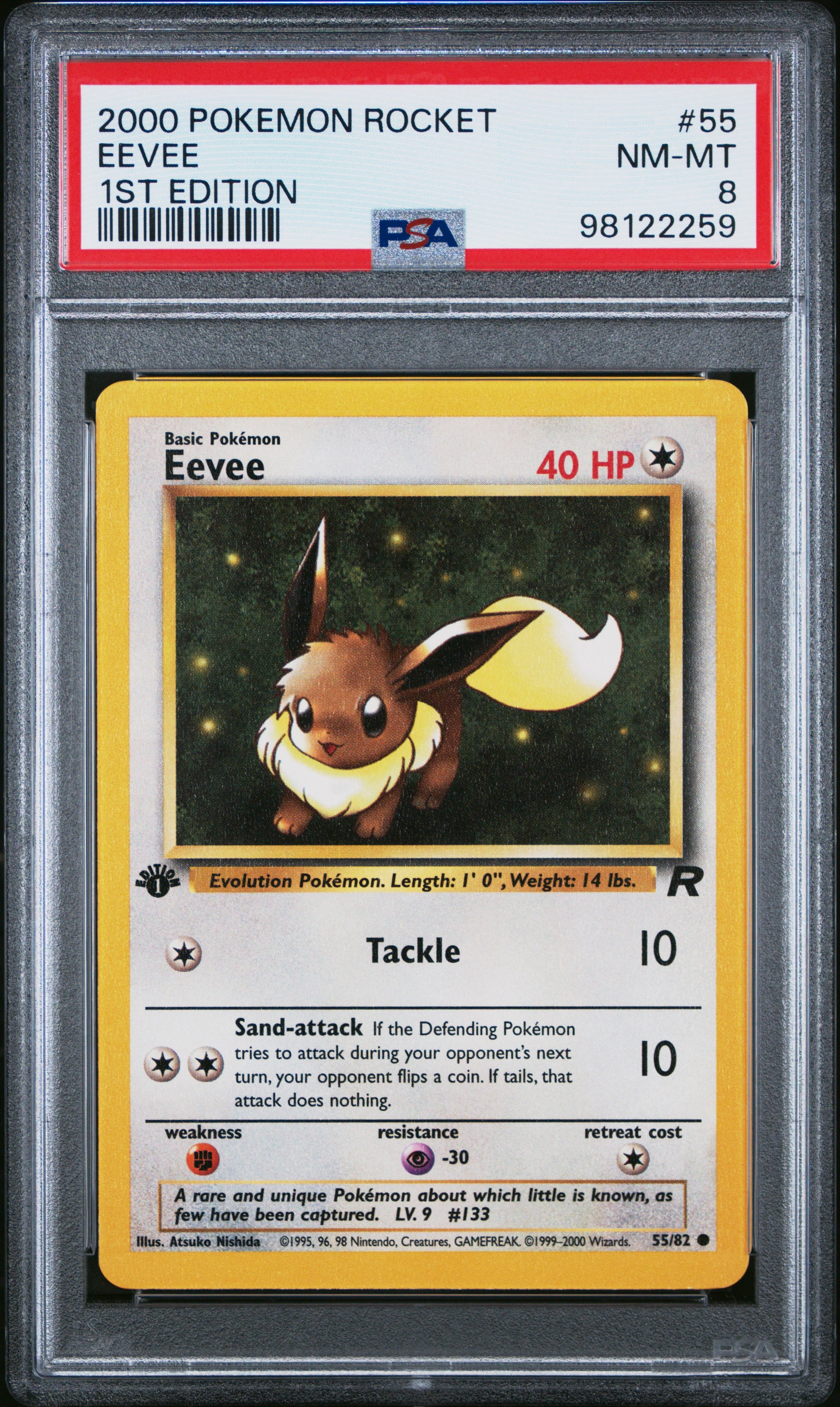 EEVEE 55/82 [1st Edition] POKEMON ROCKET 1ST EDITION PSA8 NM-MT 8 PSA population 1076 <a href=https://www.psacard.com/cert/98122259/psa>https://www.psacard.com/cert/98122259/psa</a>