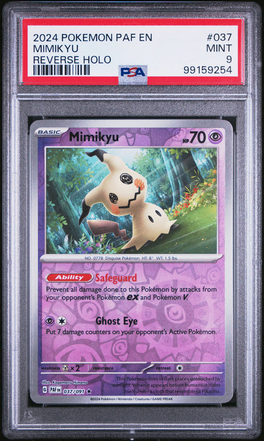 MIMIKYU 37/91 [Reverse Holo] POKEMON PAF EN-PALDEAN FATES REVERSE HOLO PSA9 MINT 9 PSA population 15 <a href=https://www.psacard.com/cert/99159254/psa>https://www.psacard.com/cert/99159254/psa</a>