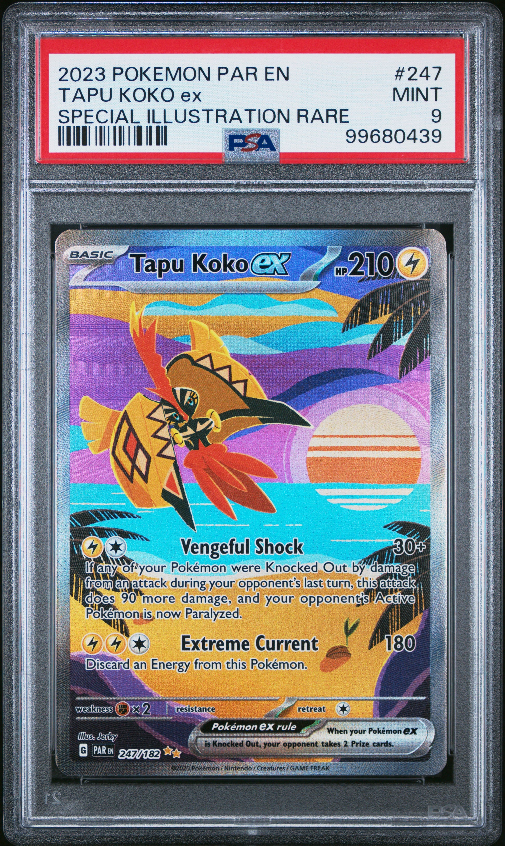 TAPU KOKO EX 247/182 Common POKEMON PAR EN-PARADOX RIFT SPECIAL ILLUSTRATION RARE PSA9 MINT 9 PSA population 1314 <a href=https://www.psacard.com/cert/99680439/psa>https://www.psacard.com/cert/99680439/psa</a>