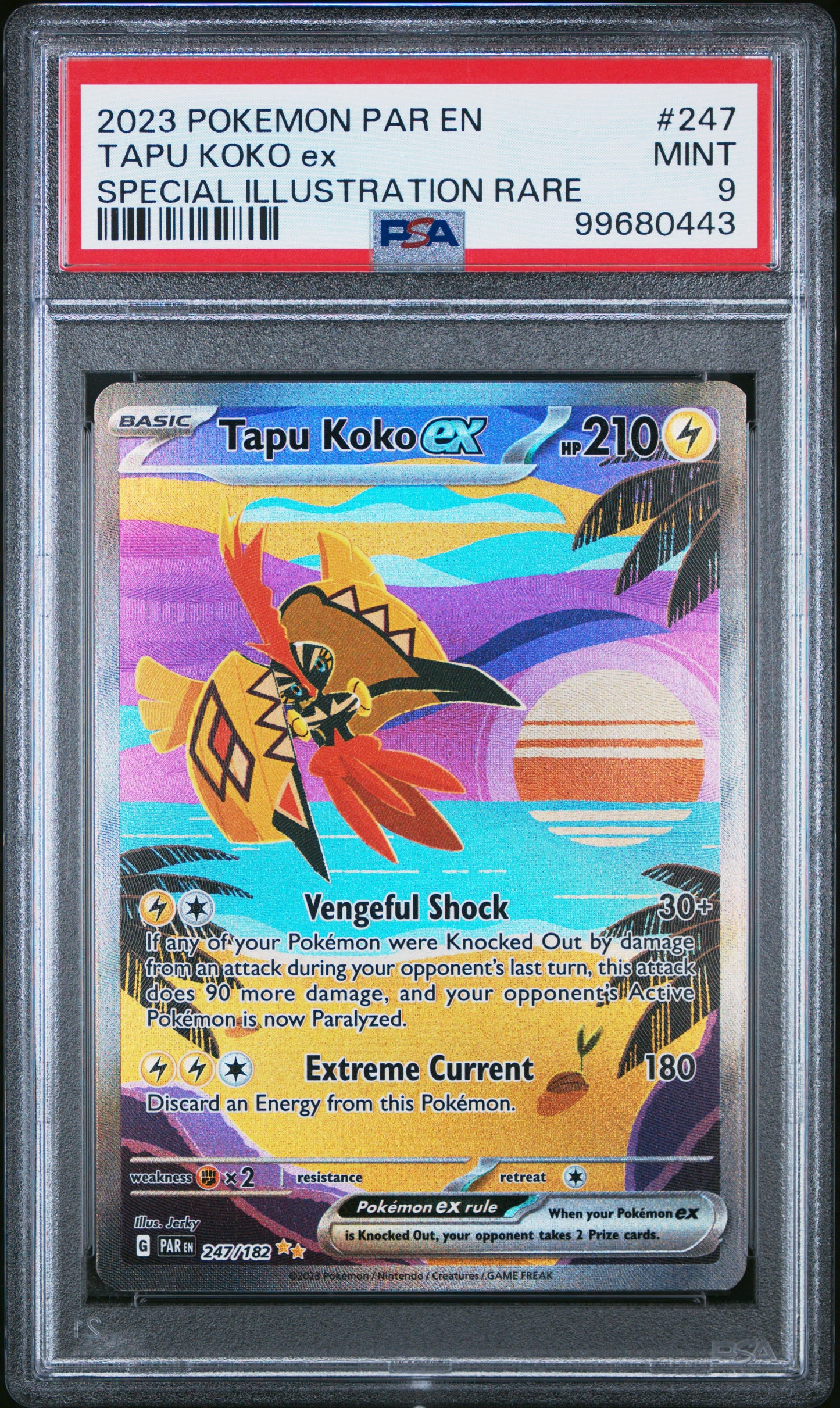 TAPU KOKO EX 247/182 Common POKEMON PAR EN-PARADOX RIFT SPECIAL ILLUSTRATION RARE PSA9 MINT 9 PSA population 1314 <a href=https://www.psacard.com/cert/99680443/psa>https://www.psacard.com/cert/99680443/psa</a>