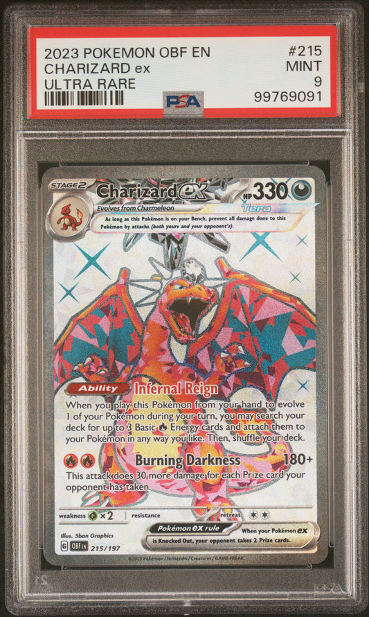 CHARIZARD EX 215/197 Common POKEMON OBF EN-OBSIDIAN FLAMES ULTRA RARE PSA9 MINT 9 PSA population 6756 <a href=https://www.psacard.com/cert/99769091/psa>https://www.psacard.com/cert/99769091/psa</a>